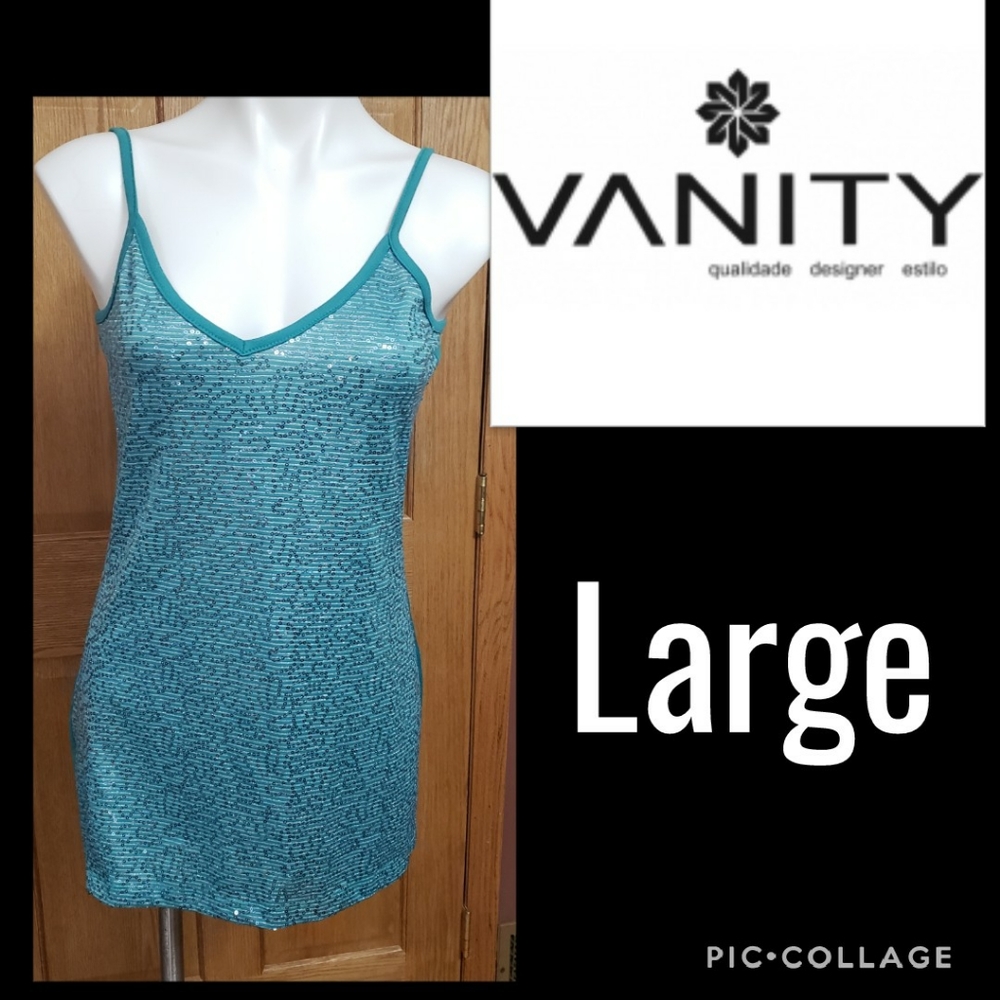 Vanity Teal Sequin Tank Size Large